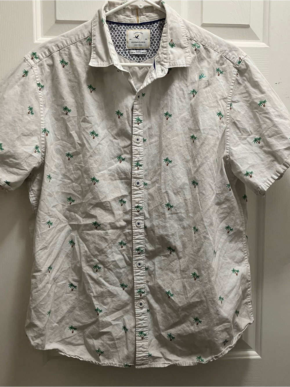 Denim & Flower Shirt Men's XL Ricky Singh Casual Palm Trees Collared Button Up